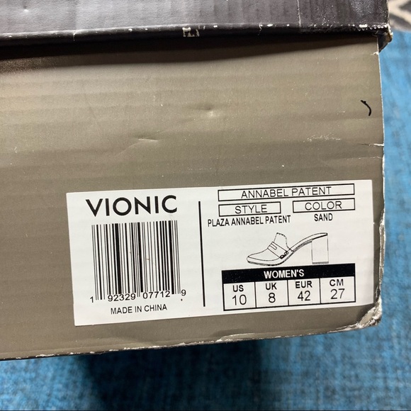 Vionic Plaza Annabel Patent Leather Slip On Heeled Mules in Sand - Picture 7 of 8